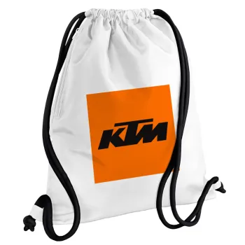 KTM, Backpack pouch GYMBAG white, with pocket (40x48cm) & thick cords