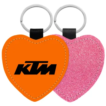 KTM, Μπρελόκ PU δερμάτινο glitter καρδιά ΡΟΖ