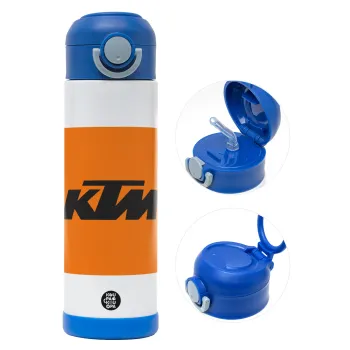 KTM, Children's hot water bottle, stainless steel, with safety straw, BLUE (500ml)