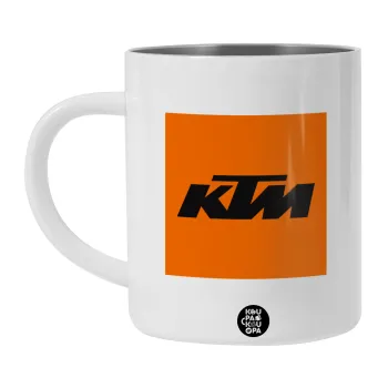 KTM, Λευκή Ανοξείδωτη Μεταλλική Κούπα 450ml - Διπλού Τοιχώματος 