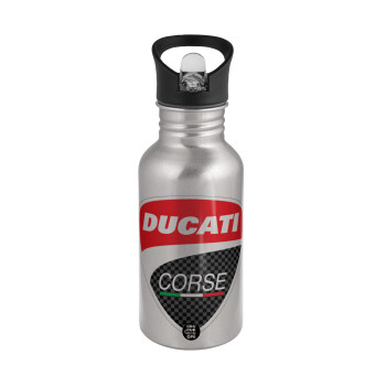 Ducati, Water bottle Silver with straw, stainless steel 500ml