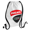 Ducati, Τσάντα πλάτης πουγκί GYMBAG λευκή, με τσέπη (40x48cm) & χονδρά κορδόνια