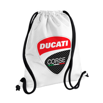 Ducati, Τσάντα πλάτης πουγκί GYMBAG λευκή, με τσέπη (40x48cm) & χονδρά κορδόνια