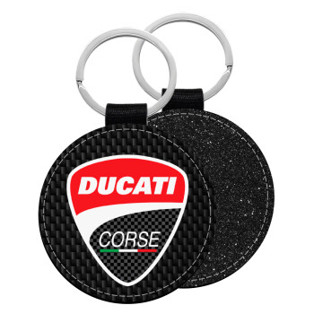 Ducati, Μπρελόκ Δερματίνη, στρογγυλό ΜΑΥΡΟ (5cm)