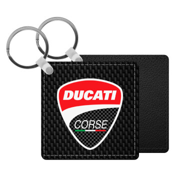Ducati, Μπρελόκ Δερματίνη, τετράγωνο ΜΑΥΡΟ (5x5cm)