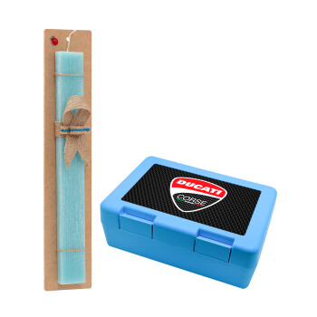 Ducati, Easter Set, children's snack container BLUE & Easter aromatic flat candle (30cm) (TURQUOISE)