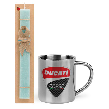 Ducati, Easter Set, metallic thermal cup (300ml) & aromatic flat Easter candle (30cm) (TURQUOISE)