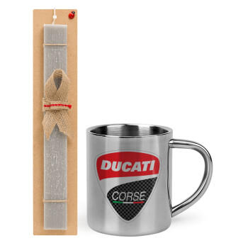 Ducati, Πασχαλινό Σετ, μεταλλική κούπα θερμό (300ml) & πασχαλινή λαμπάδα αρωματική πλακέ (30cm) (ΓΚΡΙ)