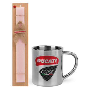 Ducati, Πασχαλινό Σετ, μεταλλική κούπα θερμό (300ml) & πασχαλινή λαμπάδα αρωματική πλακέ (30cm) (ΡΟΖ)