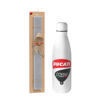 Ducati, Easter Set, metallic stainless thermos bottle (500ml) & scented flat Easter candle (30cm) (GRAY)