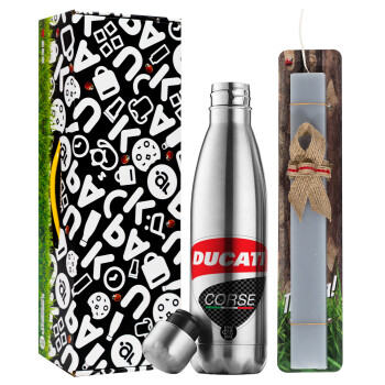 Ducati, Easter Set, metallic stainless thermos flask (500ml) & scented flat Easter candle (30cm) (GRAY)