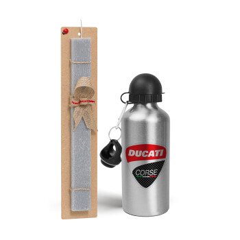 Ducati, Easter Set, metallic silver aluminum water bottle (500ml) & aromatic flat Easter candle (30cm) (GRAY)