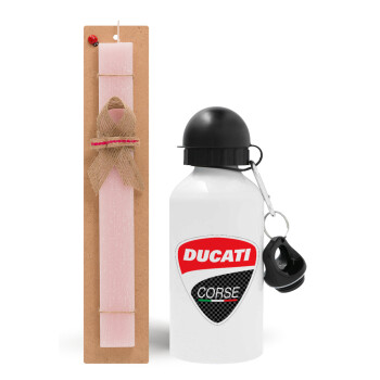 Ducati, Πασχαλινό Σετ, παγούρι μεταλλικό αλουμινίου (500ml) & πασχαλινή λαμπάδα αρωματική πλακέ (30cm) (ΡΟΖ)