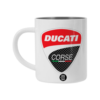 Ducati, Λευκή Ανοξείδωτη Μεταλλική Κούπα 450ml - Διπλού Τοιχώματος 