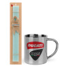 Easter Set, metallic thermal cup (300ml) & aromatic flat Easter candle (30cm) (TURQUOISE)