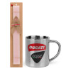 Easter Set, metallic thermal cup (300ml) & aromatic flat Easter candle (30cm) (PINK)