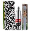 Easter Set, metallic stainless thermos flask (500ml) & scented flat Easter candle (30cm) (GRAY)