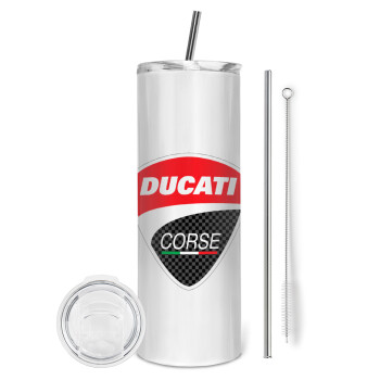Ducati, Eco friendly ποτήρι θερμό (tumbler) από ανοξείδωτο ατσάλι 600ml, με μεταλλικό καλαμάκι & βούρτσα καθαρισμού