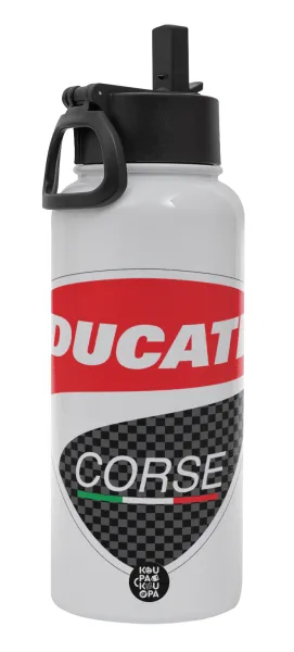 Ducati — Metal mug thermo White with Straw and Spout Lid (Stainless steel), double wall, 950ml