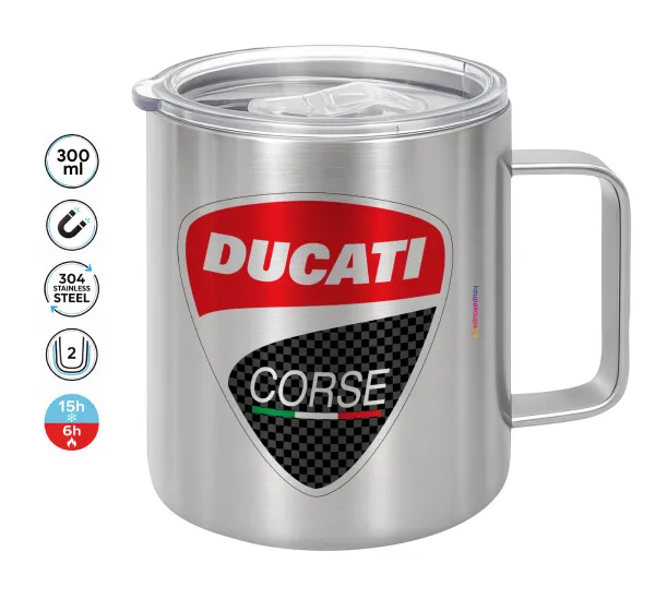 Ducati — Double-walled stainless steel mug 300ml with temperature-retaining lid