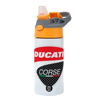 Ducati, Children's hot water bottle, stainless steel, with safety straw, Orange/Grey (360ml) BPA-FREE