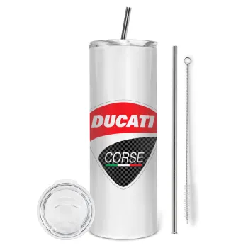 Ducati, Tumbler ποτήρι θερμό από ανοξείδωτο ατσάλι 600ml, με μεταλλικό καλαμάκι & βούρτσα καθαρισμού