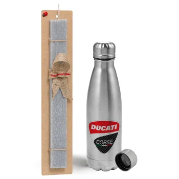 Ducati, Easter Set, metallic Inox water bottle (750ml) & aromatic flat Easter candle (30cm) (GRAY)