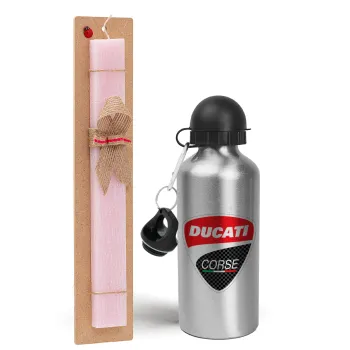 Ducati, Easter Set, metallic Silver aluminum water bottle (500ml) & scented flat Easter candle (30cm) (PINK)