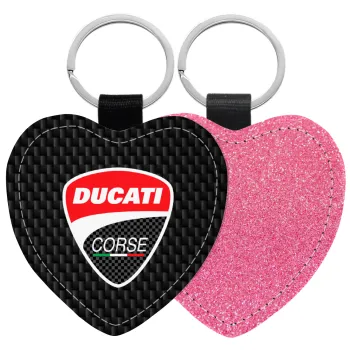 Ducati, Μπρελόκ PU δερμάτινο glitter καρδιά ΡΟΖ