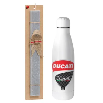 Ducati, Easter Set, metallic stainless thermos bottle (500ml) & scented flat Easter candle (30cm) (GRAY)