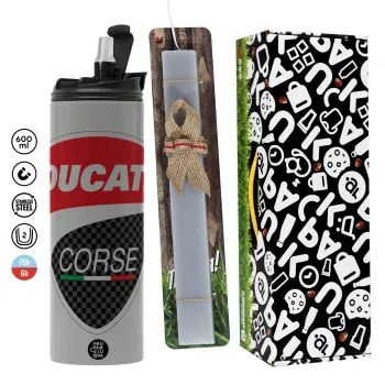 Ducati, Πασχαλινή Λαμπάδα με Travel Tumbler θερμό (600ml, BPA free) & κερί αρωματικό πλακέ (30cm) (ΓΚΡΙ)