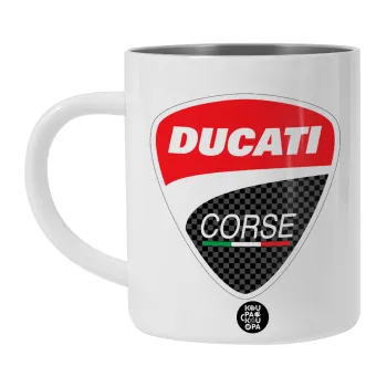Ducati, Λευκή Ανοξείδωτη Μεταλλική Κούπα 450ml - Διπλού Τοιχώματος 