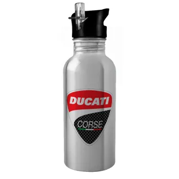 Ducati, Παγούρι νερού Ασημένιο με καλαμάκι, ανοξείδωτο ατσάλι 600ml