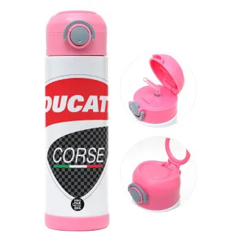 Ducati, Children's hot water bottle, stainless steel, with safety straw, PINK (500ml)