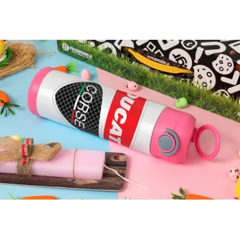 Ducati, Πασχαλινή Λαμπάδα με Παιδικό παγούρι θερμό, ανοξείδωτο, με καλαμάκι ασφαλείας, ΡΟΖ (500ml)