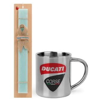 Ducati, Easter Set, metallic thermal cup (300ml) & aromatic flat Easter candle (30cm) (TURQUOISE)
