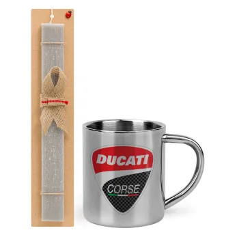 Ducati, Easter Set, metallic thermal cup (300ml) & Easter aromatic flat candle (30cm) (GRAY)