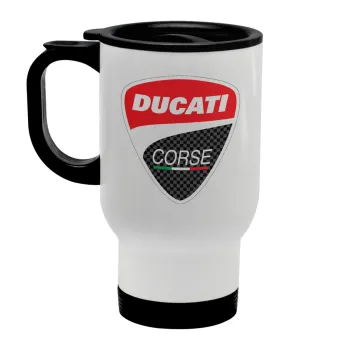 Ducati, Stainless steel travel mug with lid, double wall white 450ml