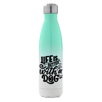 Life is better with a DOG, Metal mug thermos Green/White (Stainless steel), double wall, 500ml