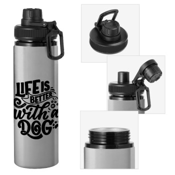 Life is better with a DOG, Metallic water bottle with safety cap, 850ml aluminum