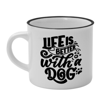 Life is better with a DOG, Κούπα κεραμική vintage Λευκή/Μαύρη 230ml
