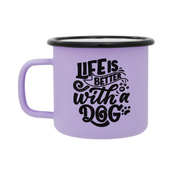 Life is better with a DOG, Κούπα Μεταλλική εμαγιέ ΜΑΤ Light Pastel Purple 360ml