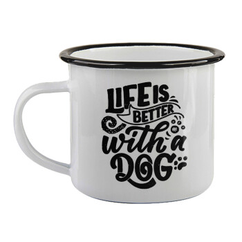 Life is better with a DOG, Κούπα εμαγιέ με μαύρο χείλος 360ml