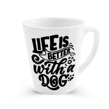 Life is better with a DOG, Κούπα κωνική Latte Λευκή, κεραμική, 300ml
