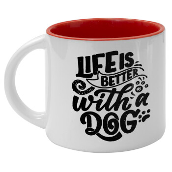 Life is better with a DOG, Κούπα κεραμική 400ml Λευκή/Κόκκινη