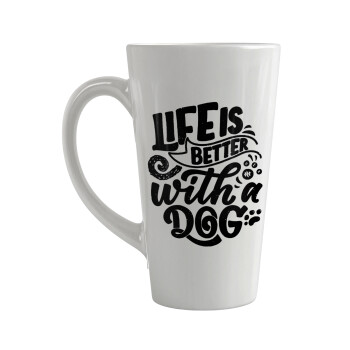 Life is better with a DOG, Κούπα κωνική Latte Μεγάλη, κεραμική, 450ml