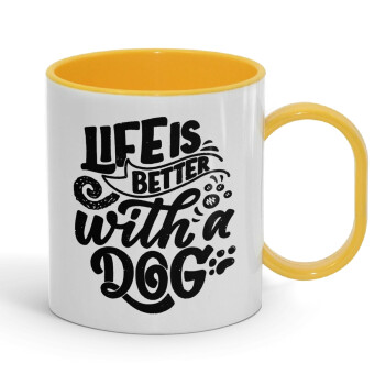 Life is better with a DOG, Κούπα (πλαστική) (BPA-FREE) Polymer Κίτρινη για παιδιά, 330ml