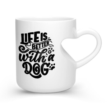 Life is better with a DOG, Κούπα καρδιά λευκή, κεραμική, 330ml