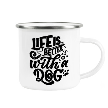 Life is better with a DOG, Κούπα Μεταλλική εμαγιέ λευκη 360ml