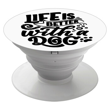 Life is better with a DOG, Phone Holders Stand  White Hand-held Mobile Phone Holder